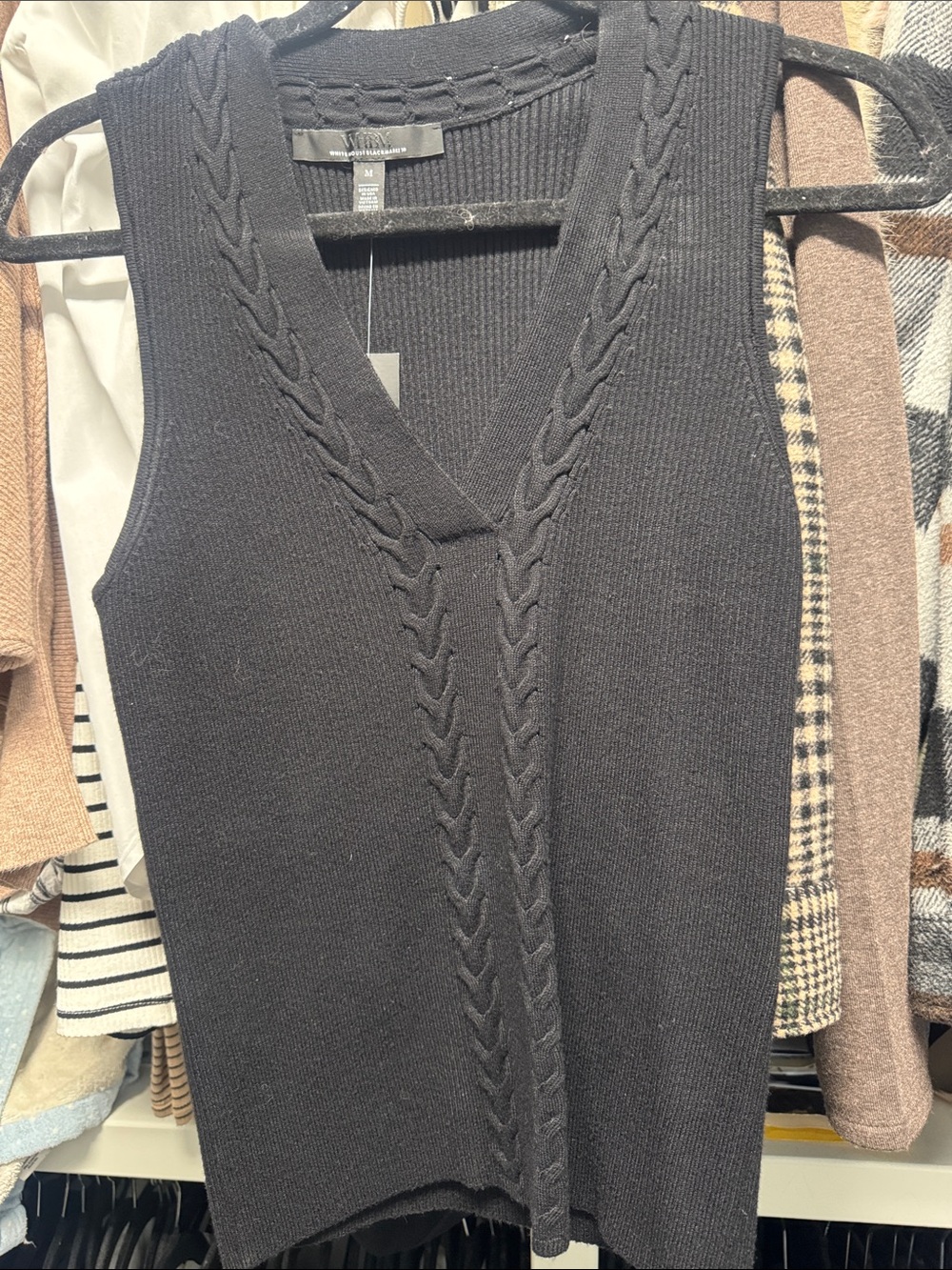 White House Black Market Black Cable-Detail V-Neck Sweater Vest